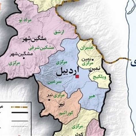 نقشه شهرستان های استان اردبیل